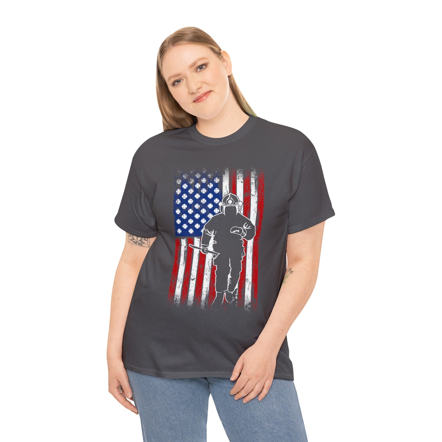 American Flag Fireman Cotton Tee