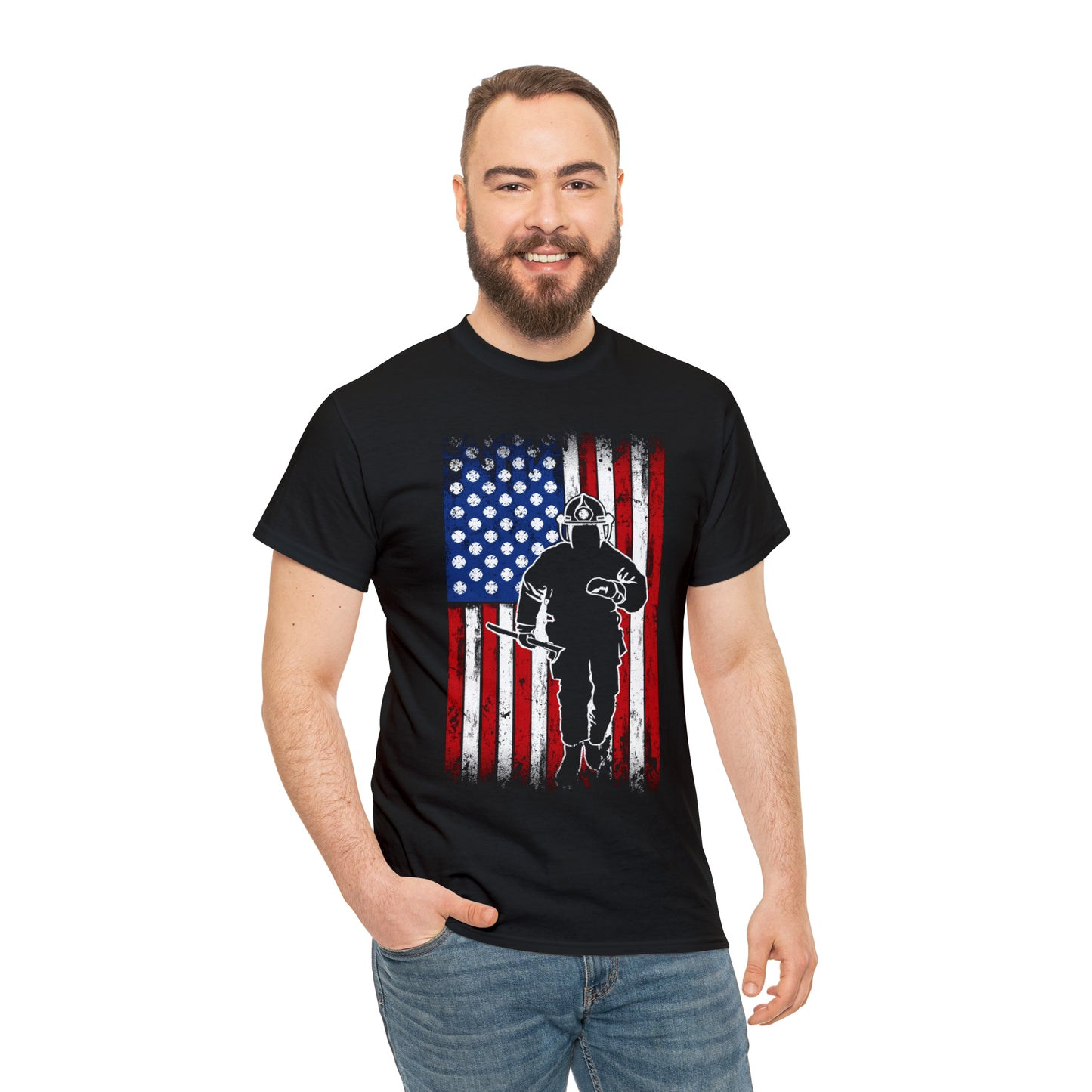 American Flag Fireman Cotton Tee