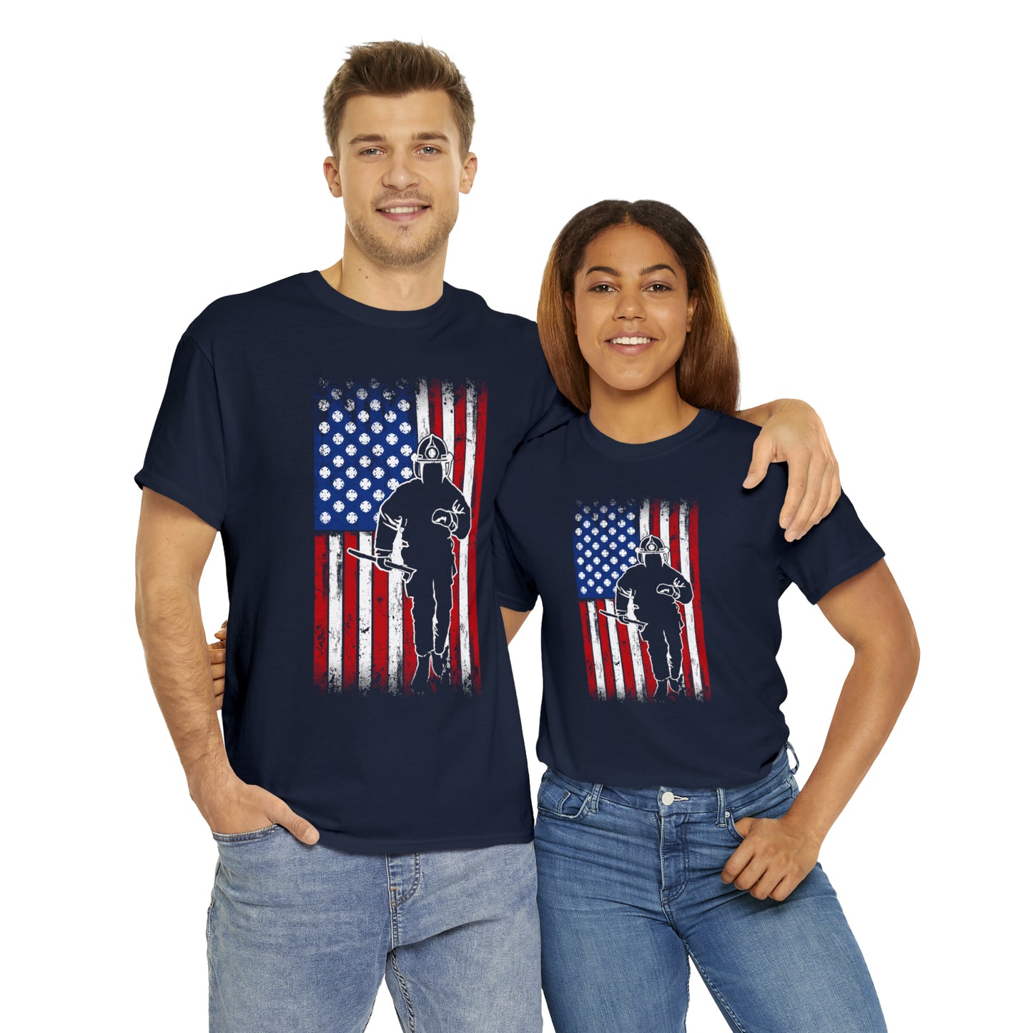 American Flag Fireman Cotton Tee