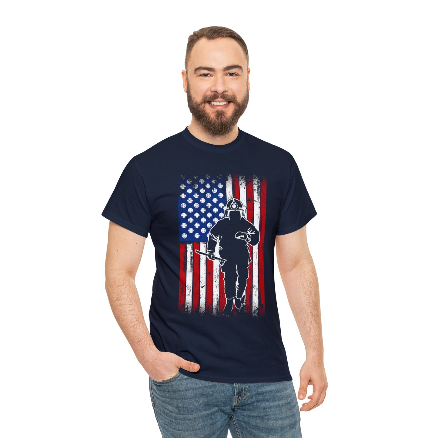 American Flag Fireman Cotton Tee