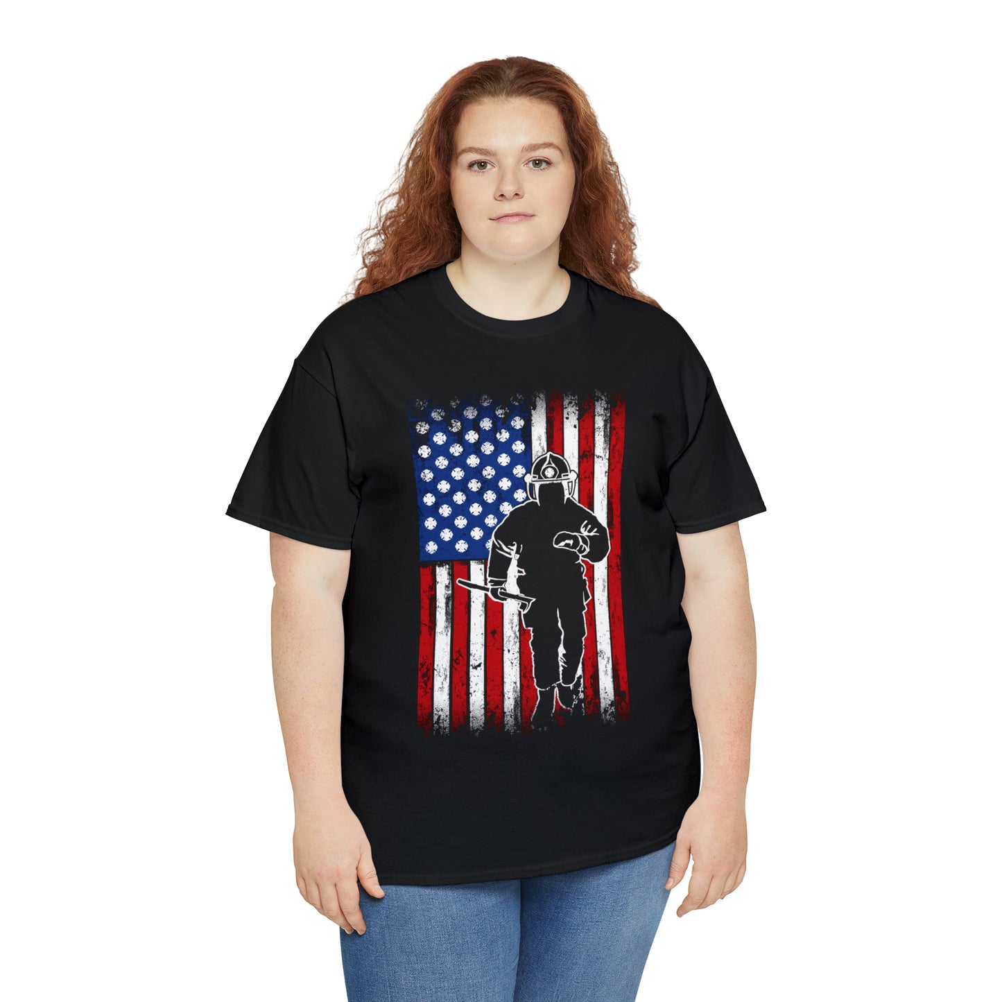 American Flag Fireman Cotton Tee