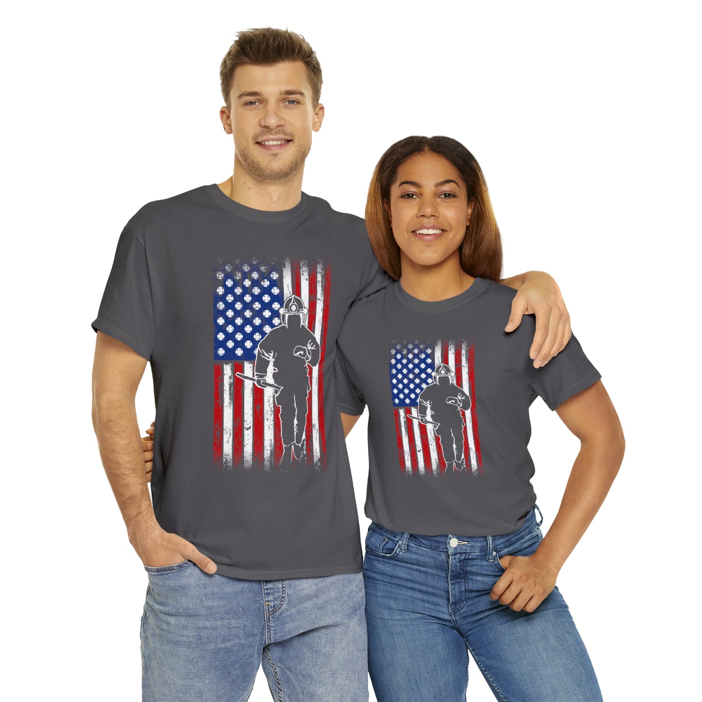 American Flag Fireman Cotton Tee