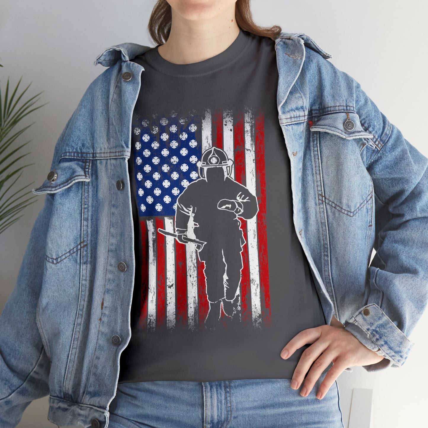 American Flag Fireman Cotton Tee
