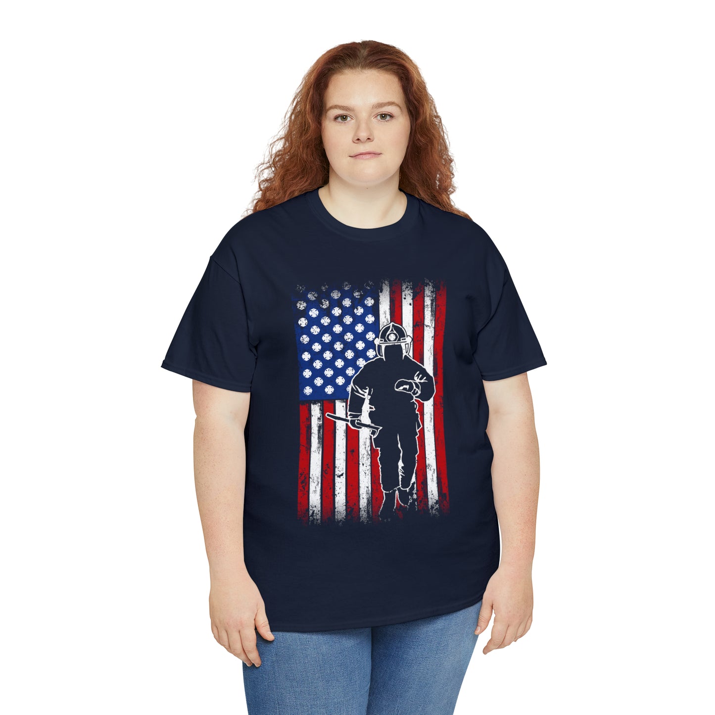 American Flag Fireman Cotton Tee