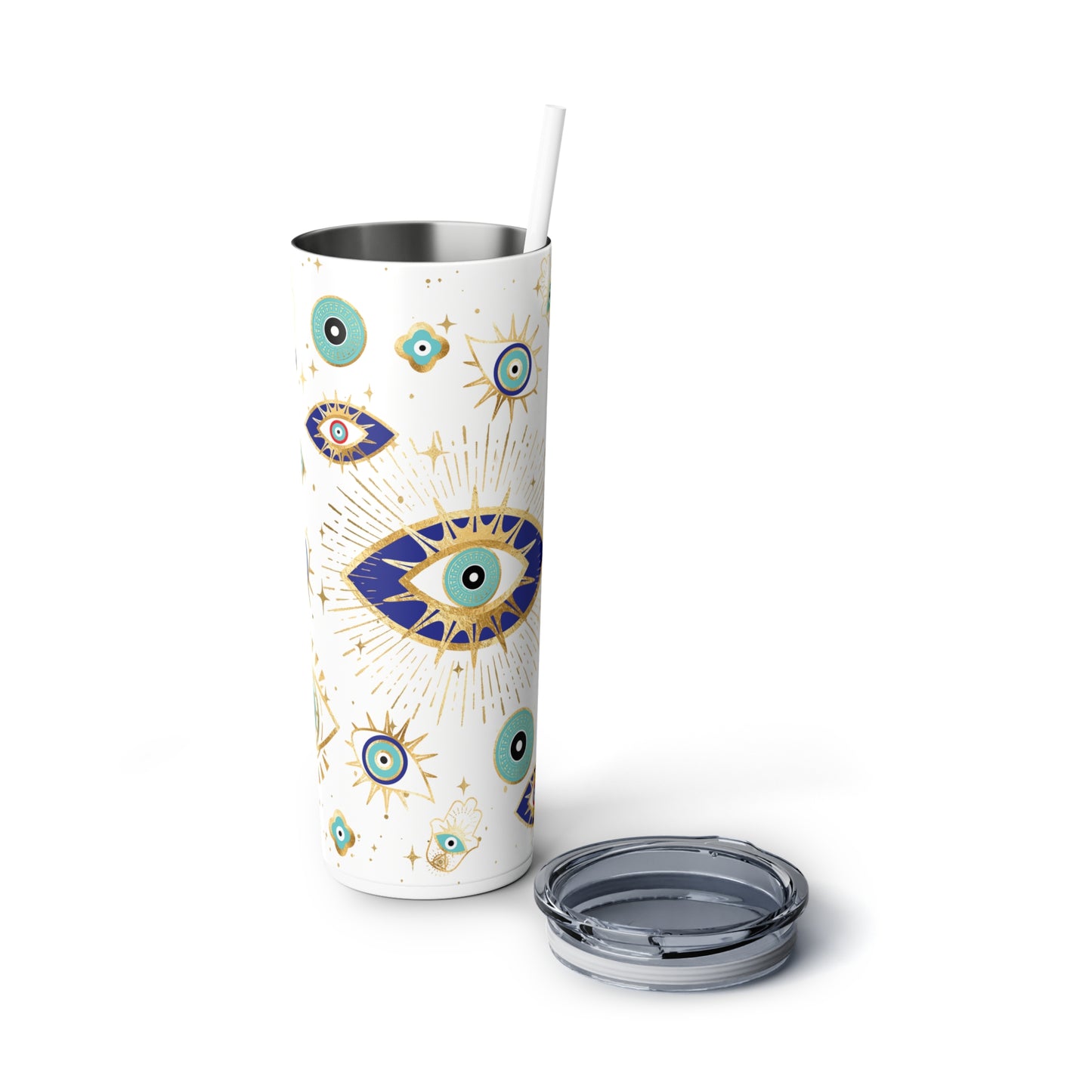 Turkish Evil Eye, Eye of Protection, Nazar Eye 20 oz Skinny Steel Tumbler with Straw