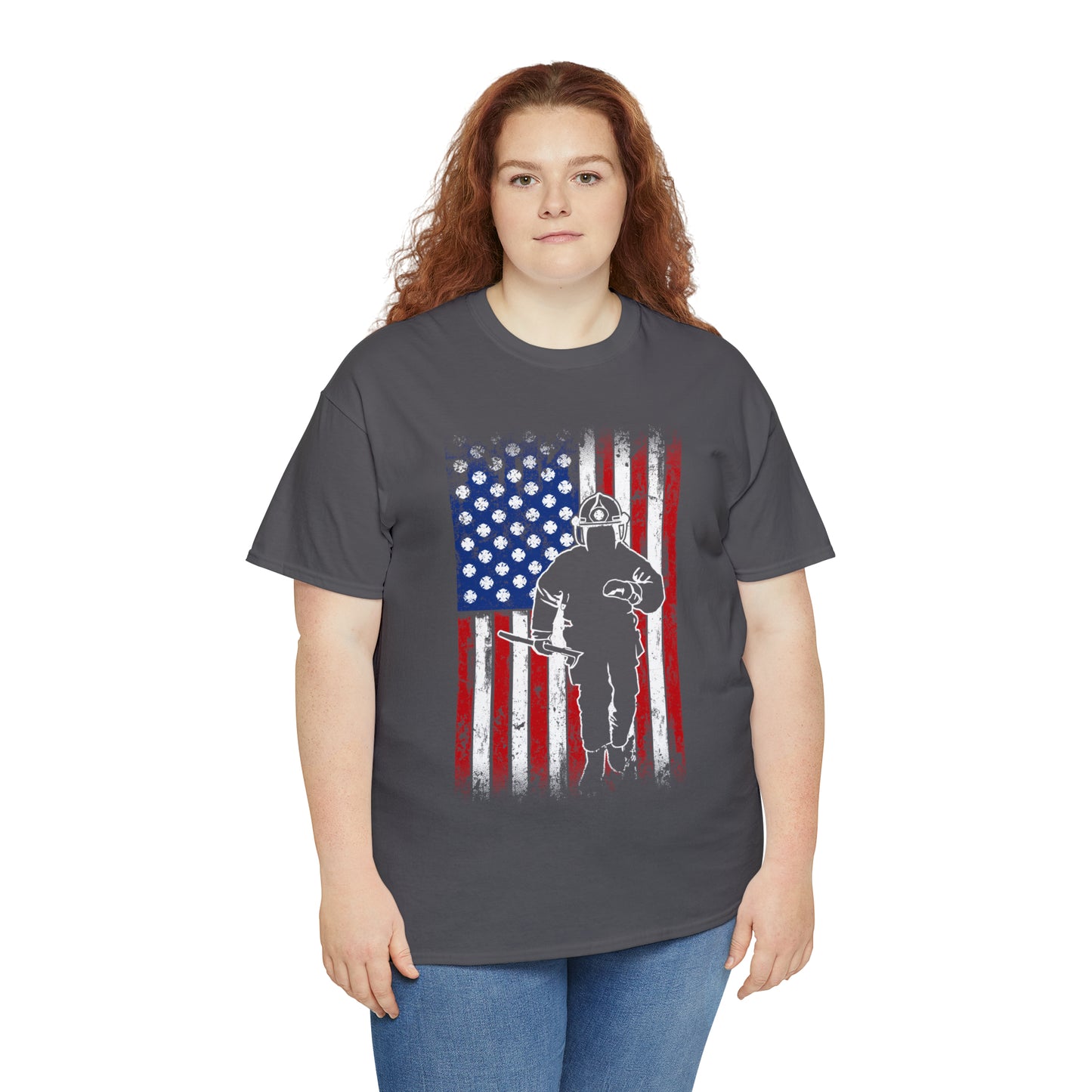 American Flag Fireman Cotton Tee