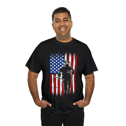 American Flag Fireman Cotton Tee
