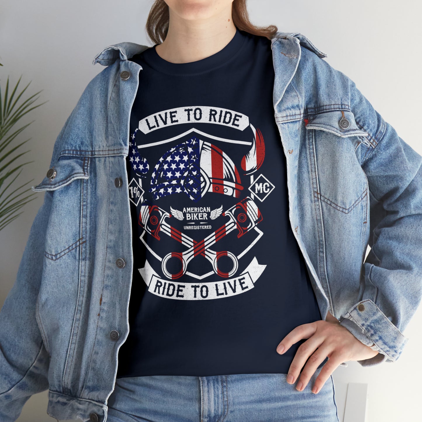 Live to Ride Ride to Live American Biker Cotton Tee