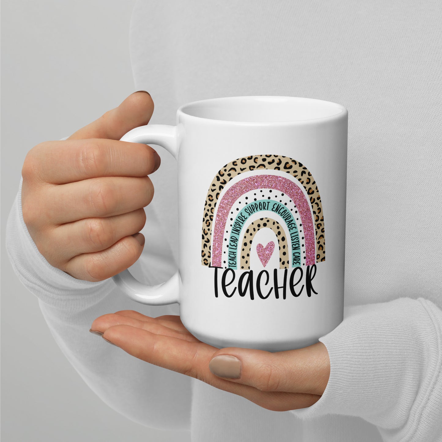Teacher Rainbow White glossy mug