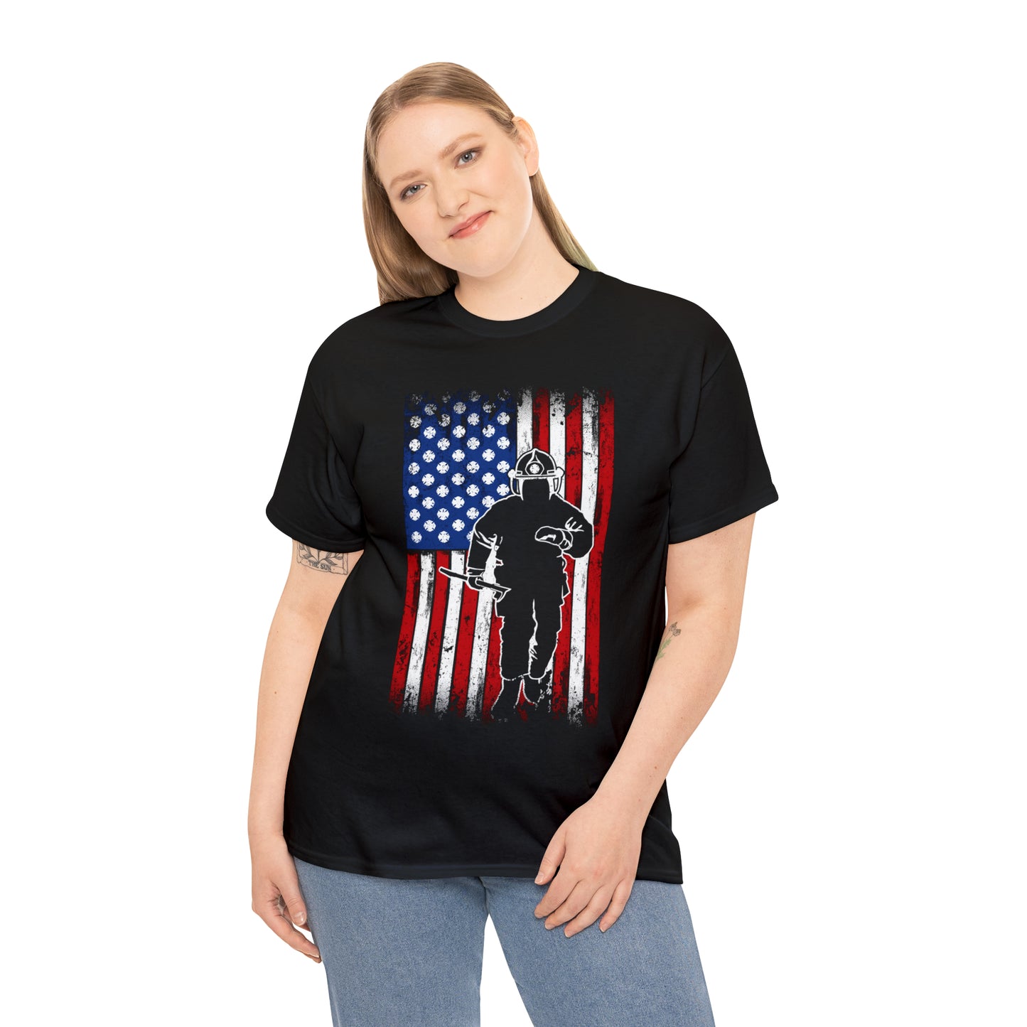 American Flag Fireman Cotton Tee