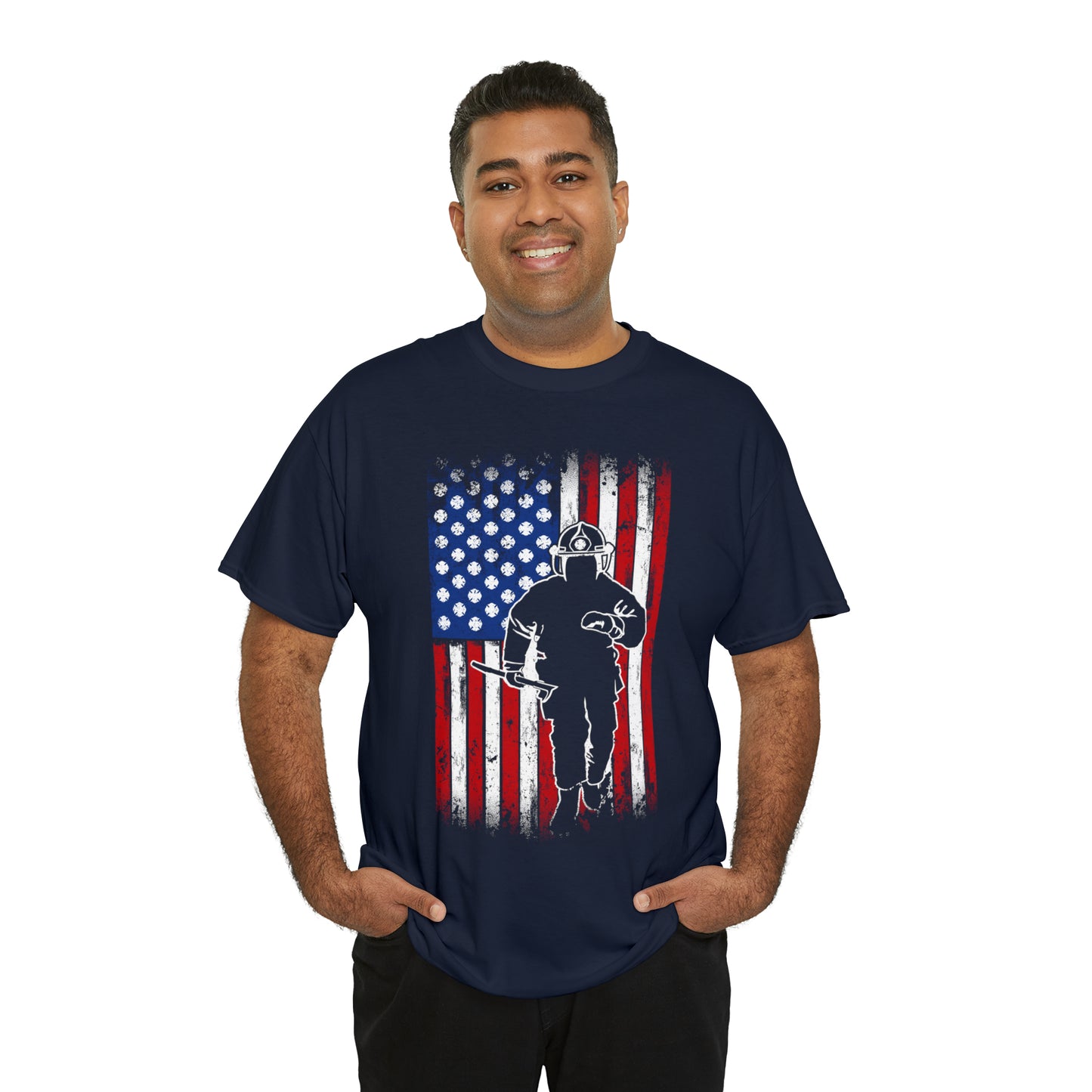 American Flag Fireman Cotton Tee