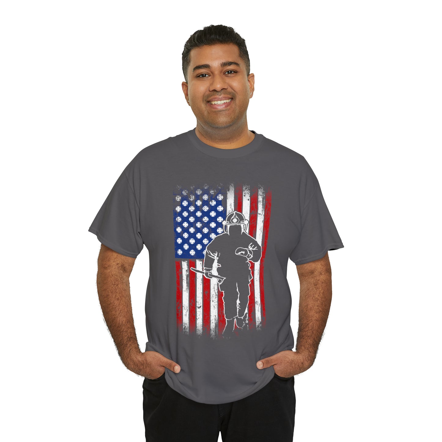 American Flag Fireman Cotton Tee