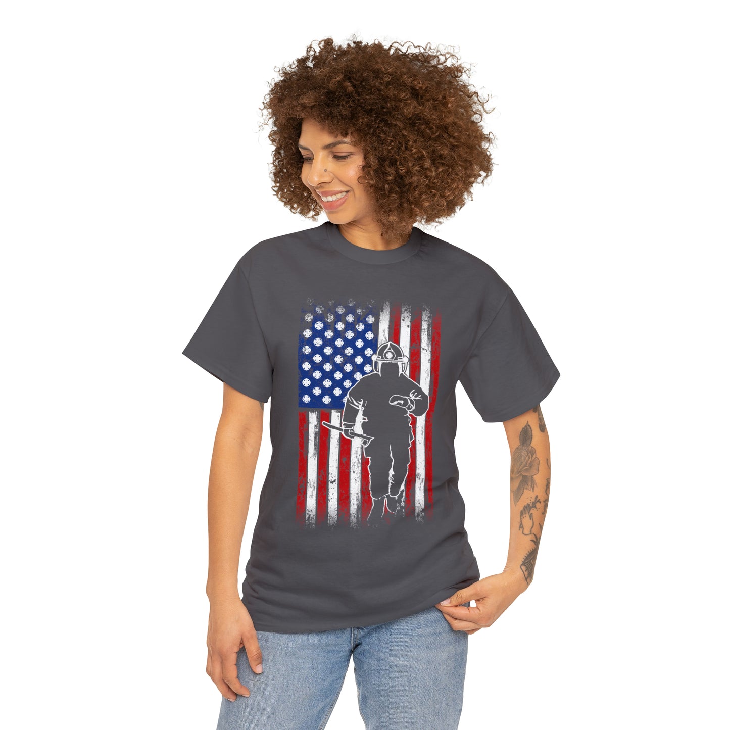 American Flag Fireman Cotton Tee