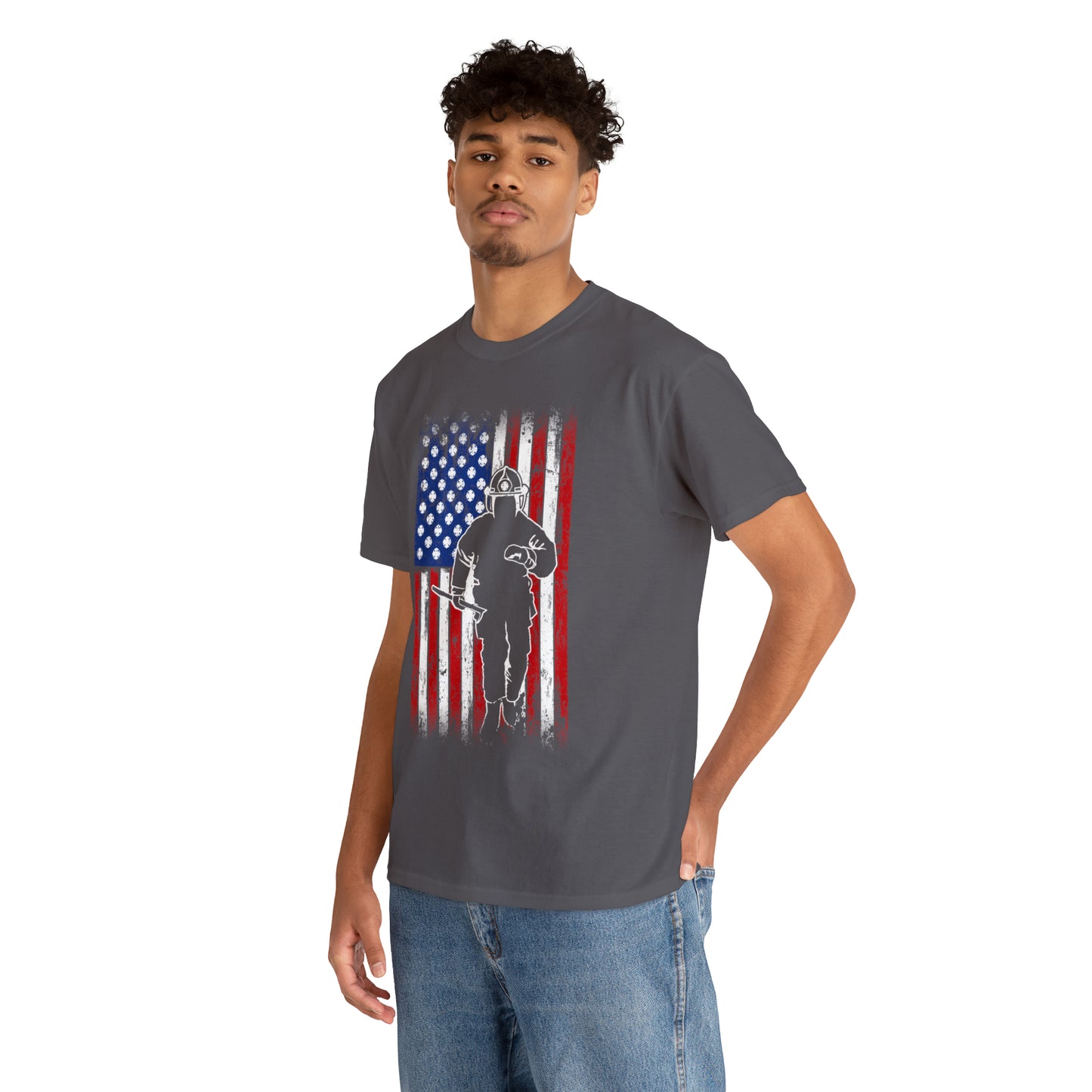 American Flag Fireman Cotton Tee