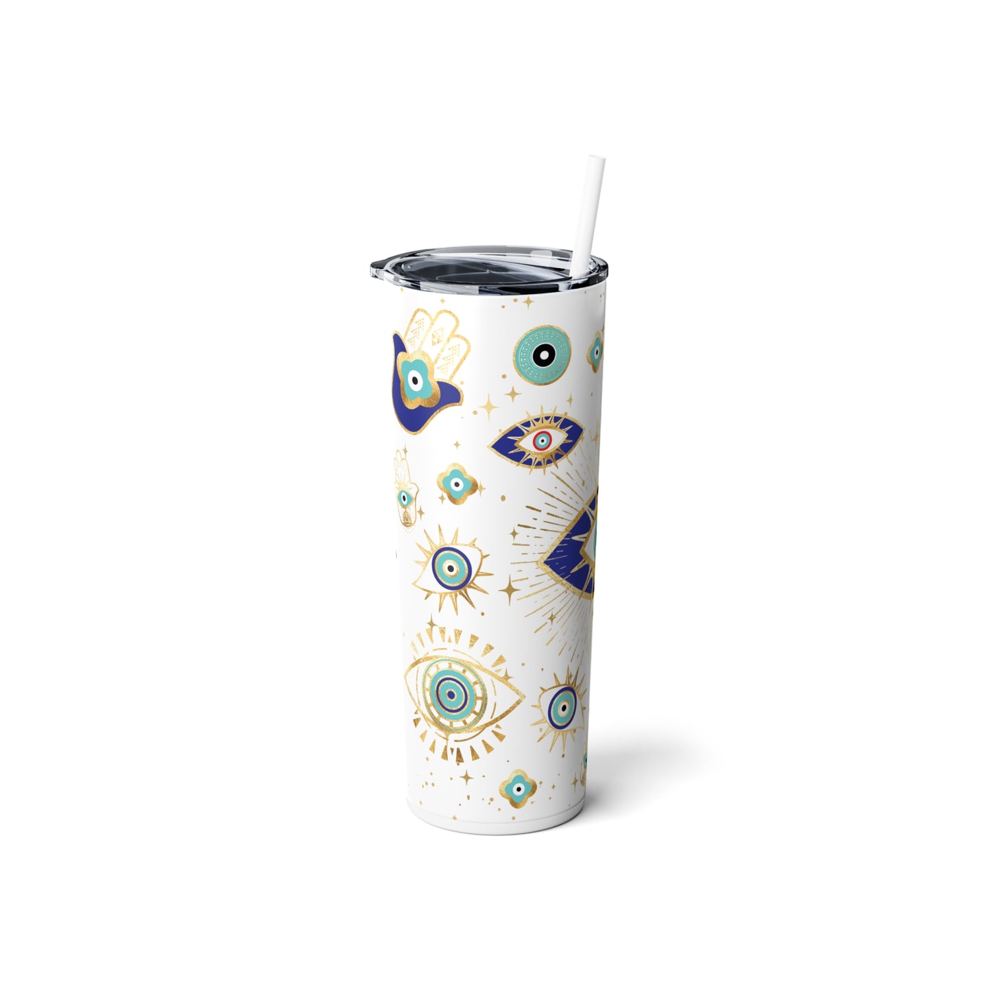 Turkish Evil Eye, Eye of Protection, Nazar Eye 20 oz Skinny Steel Tumbler with Straw