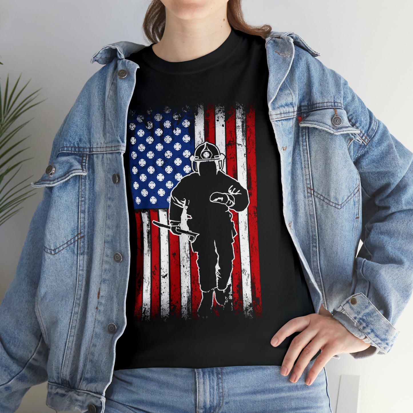 American Flag Fireman Cotton Tee