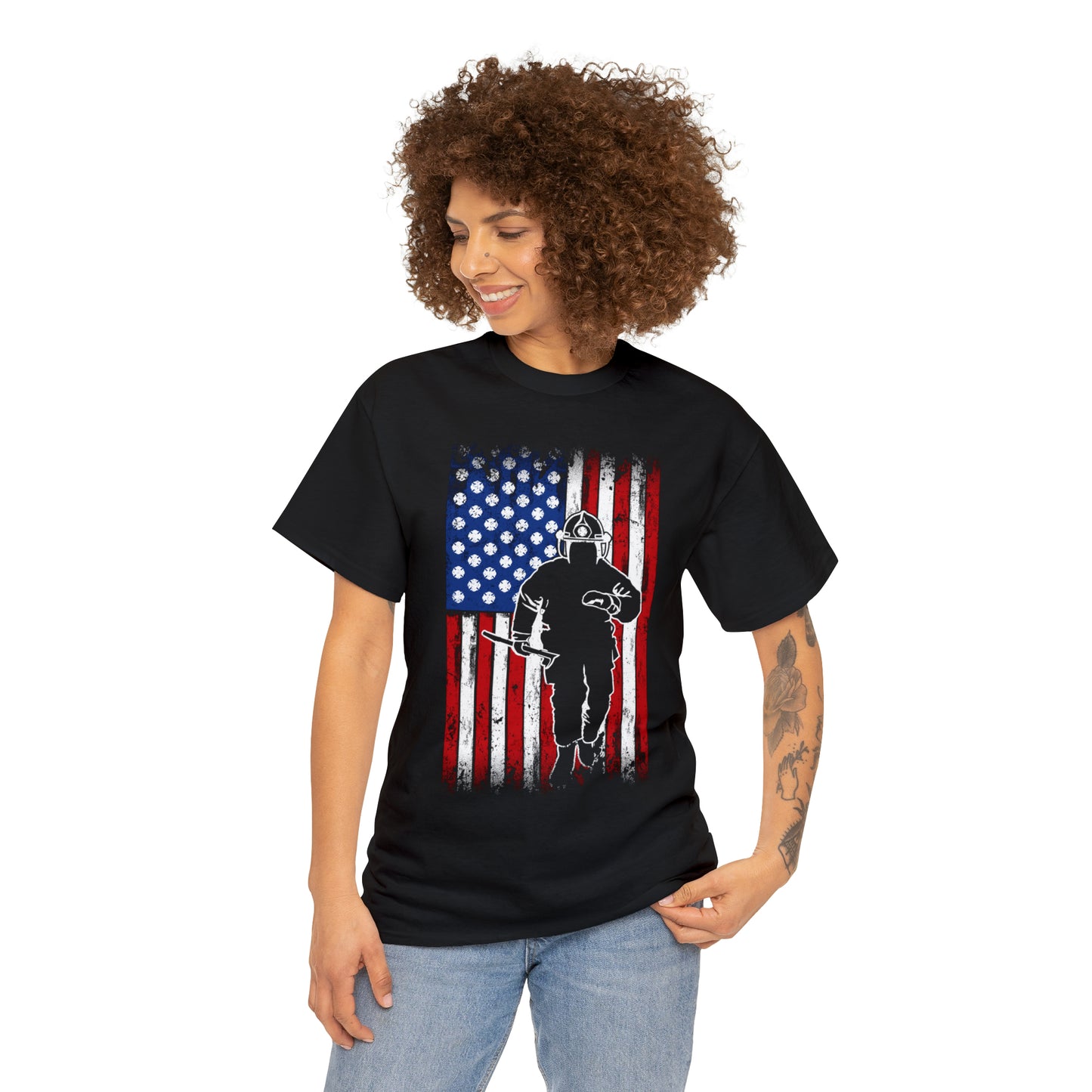 American Flag Fireman Cotton Tee