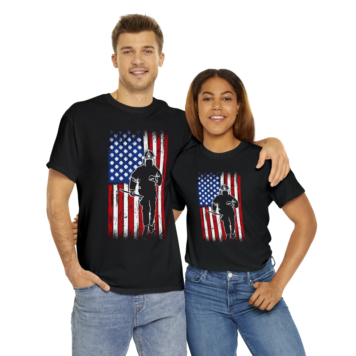 American Flag Fireman Cotton Tee