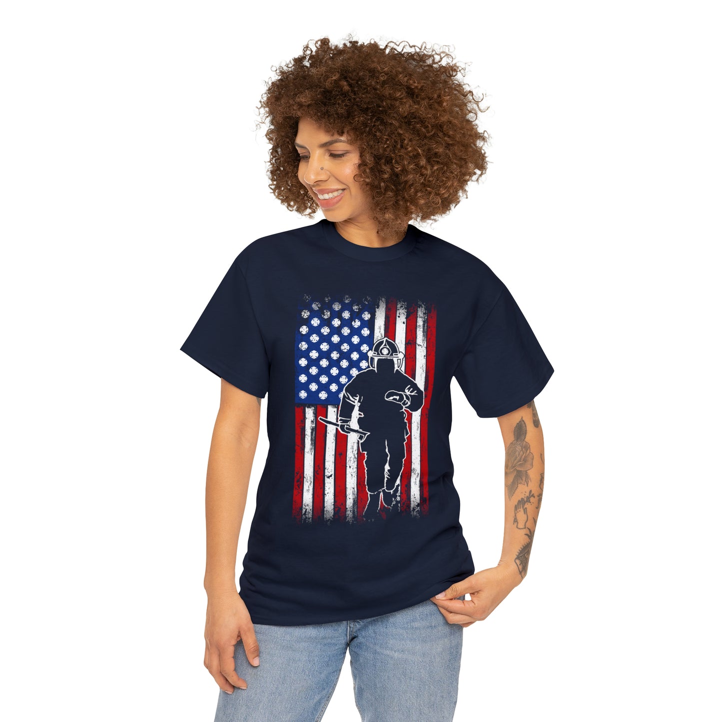 American Flag Fireman Cotton Tee