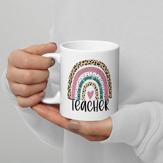 Teacher Rainbow White glossy mug